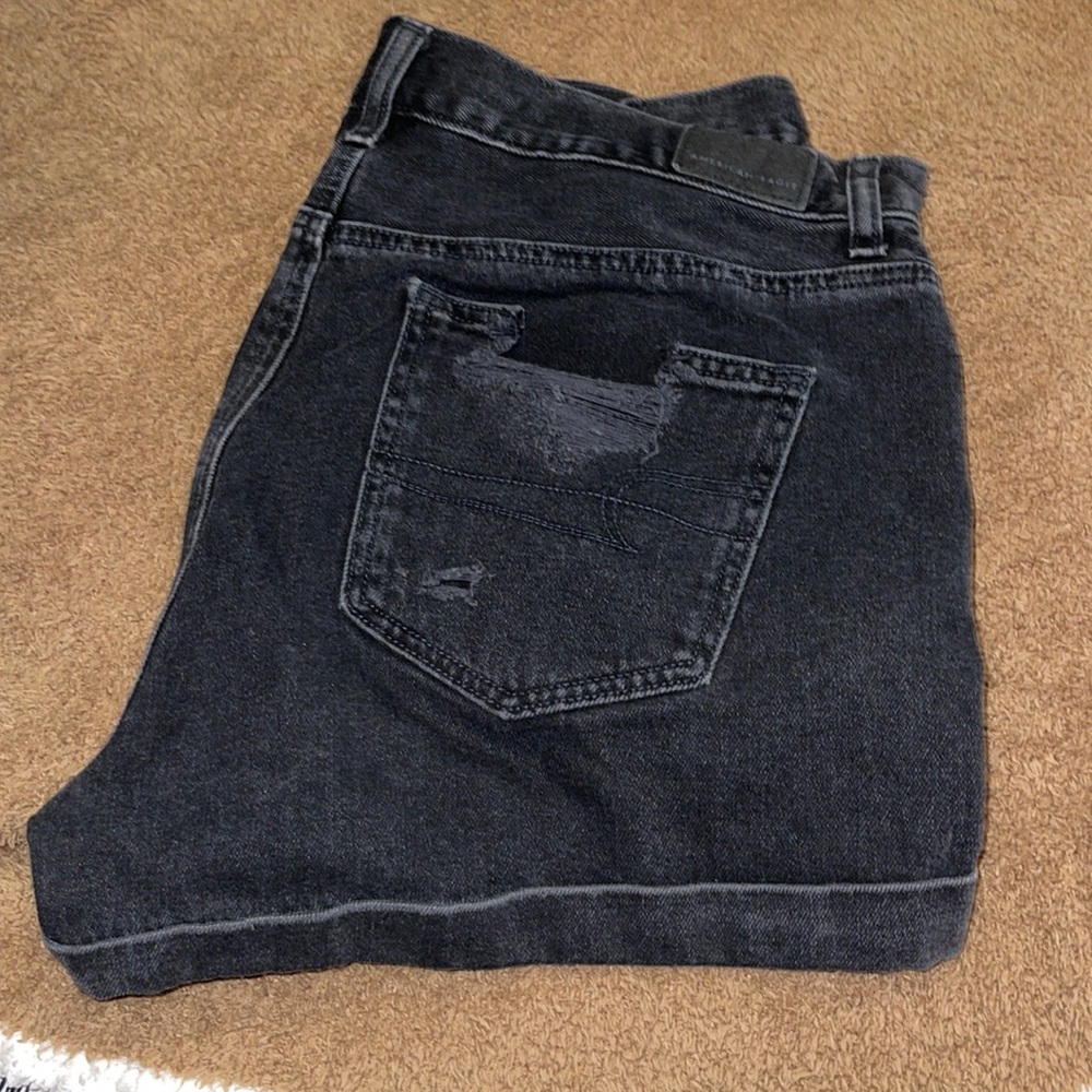 American Eagle Black Rolled Cuff Denim Mom Shorts
